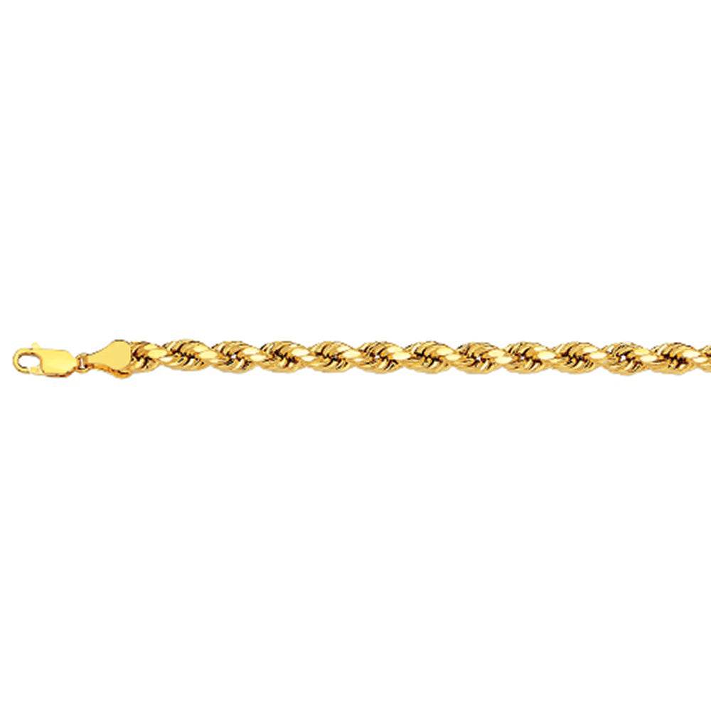 10K 3MM YELLOW GOLD DC HOLLOW ROPE 9" CHAIN BRACELET (AVAILABLE IN LENGTHS 7" - 30")