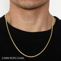 10K 2.5MM YELLOW GOLD SOLID DC ROPE 22" CHAIN NECKLACE (AVAILABLE IN LENGTHS 7" - 30")