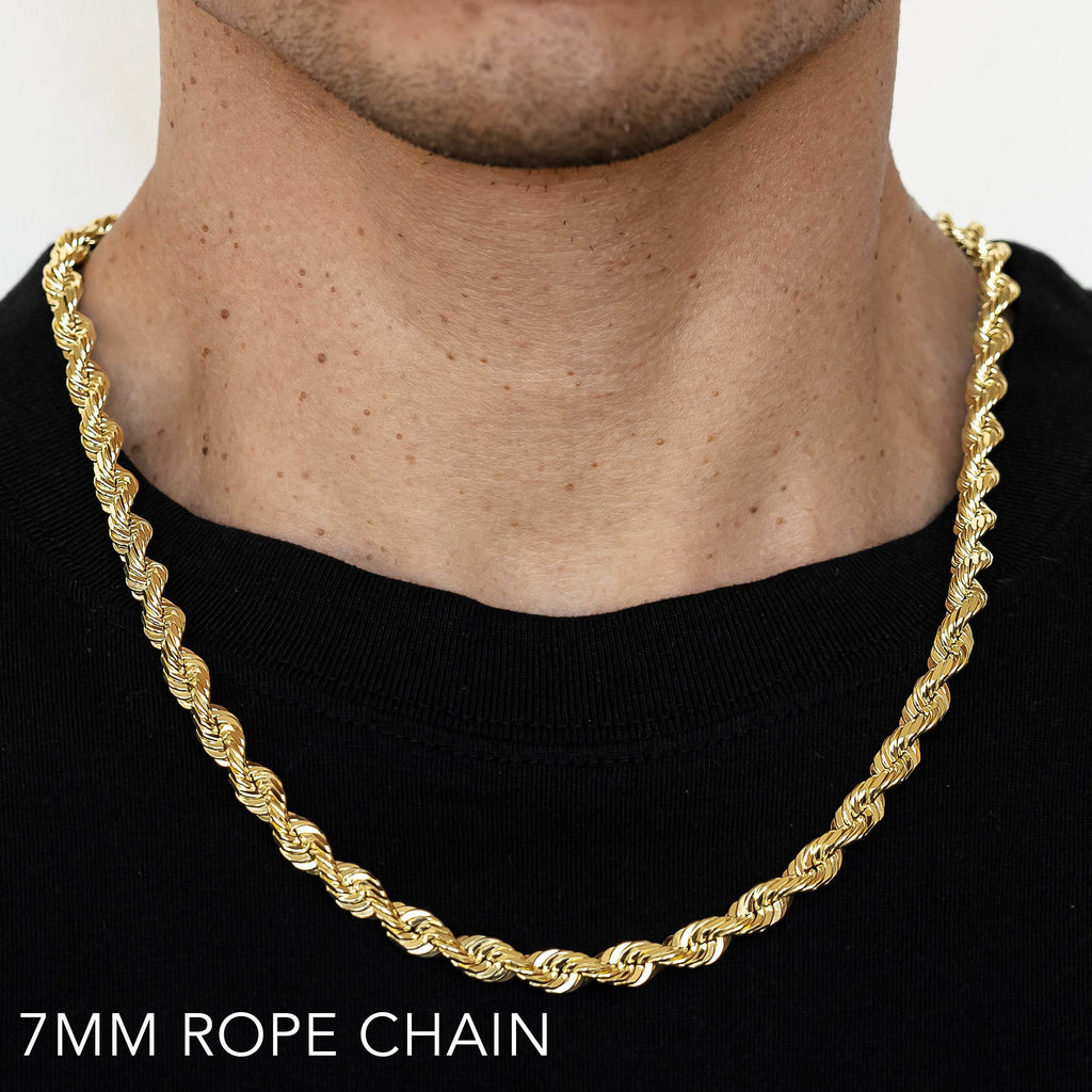 10K 7MM YELLOW GOLD SOLID DC ROPE 18" CHAIN NECKLACE (AVAILABLE IN LENGTHS 7" - 30")