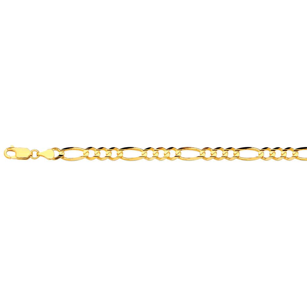 10K 5.5MM YELLOW GOLD SOLID FIGARO 8.5" CHAIN BRACELET (AVAILABLE IN LENGTHS 7" - 30")
