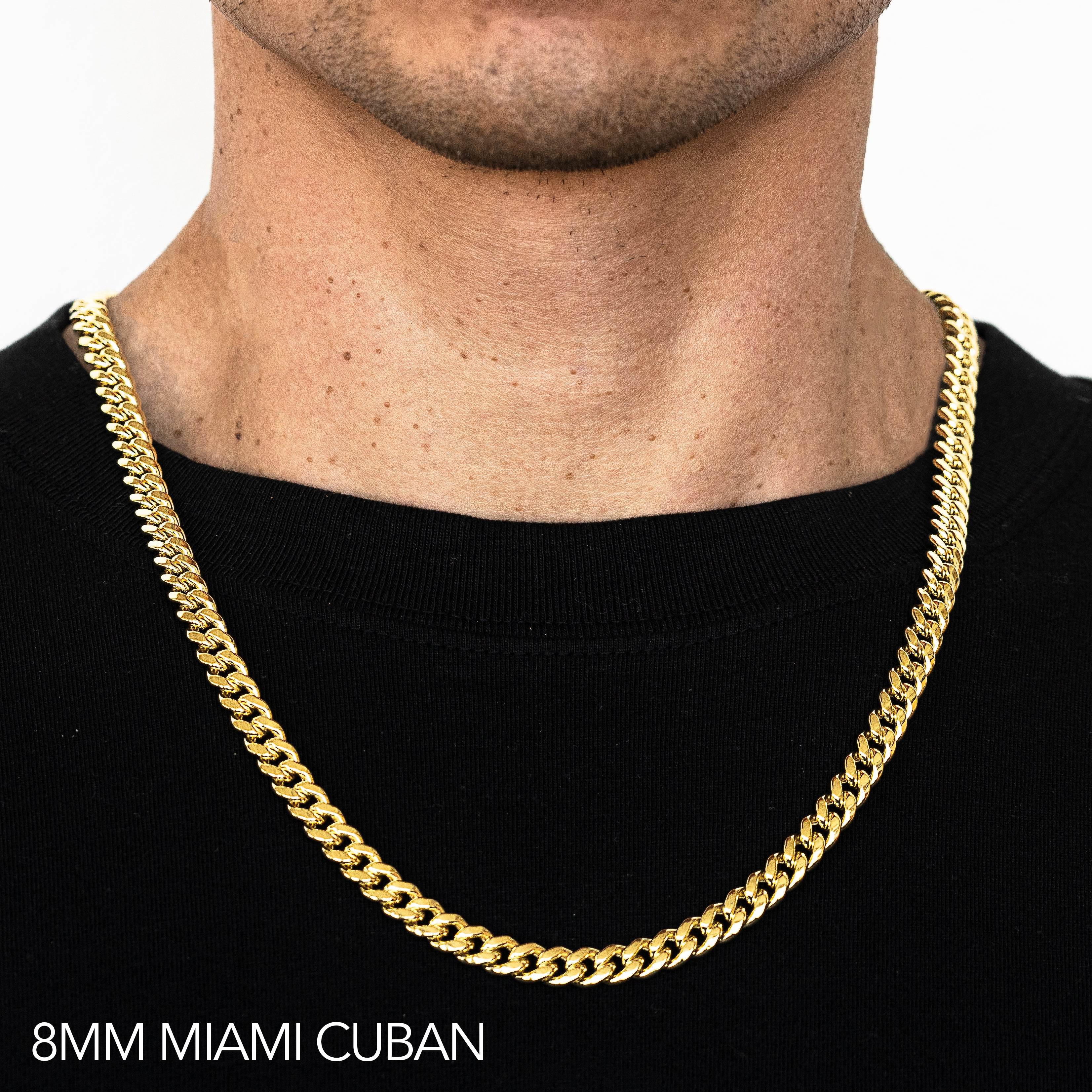 10K 8MM YELLOW GOLD SOLID MIAMI CUBAN 30" CHAIN NECKLACE (AVAILABLE IN LENGTHS 7" - 30")