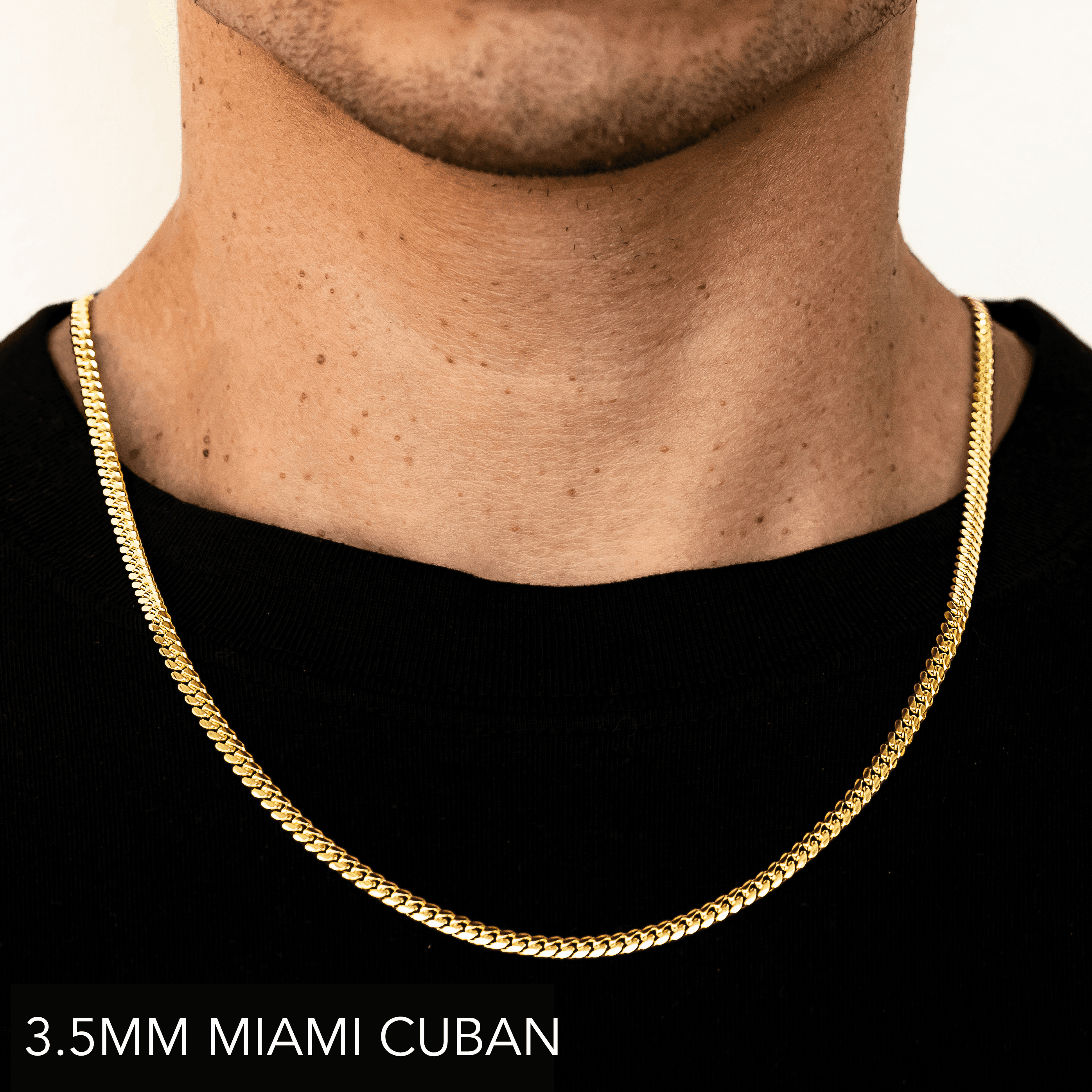 10K 3.5MM YELLOW GOLD SOLID MIAMI CUBAN 16" CHAIN NECKLACE (AVAILABLE IN LENGTHS 7" - 30")
