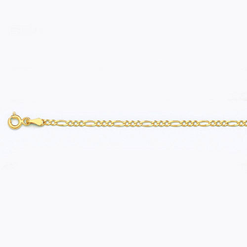 10K 2MM YELLOW GOLD SOLID FIGARO 30" CHAIN NECKLACE (AVAILABLE IN LENGTHS 7" - 30")