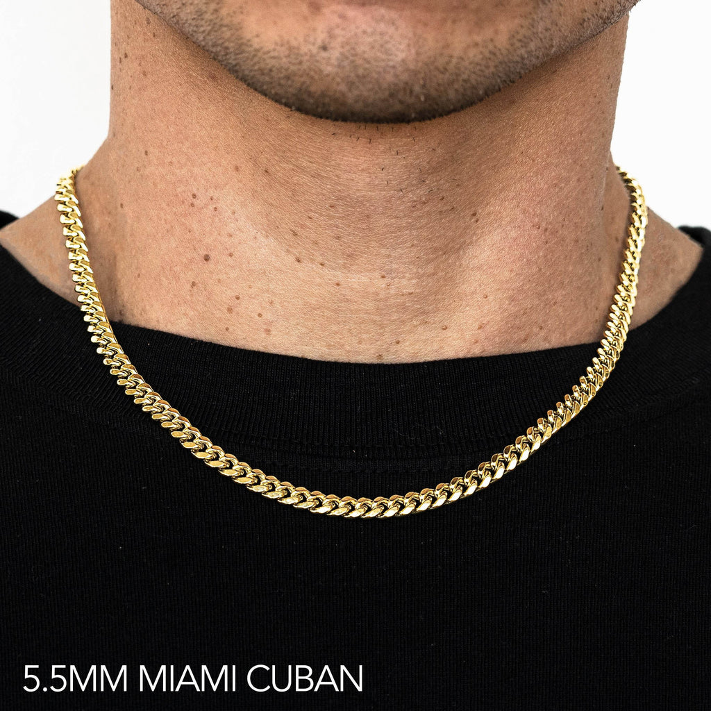 14K 5.5MM YELLOW GOLD HOLLOW MIAMI CUBAN 20" CHAIN NECKLACE (AVAILABLE IN LENGTHS 7" - 30")