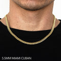 14K 5.5MM YELLOW GOLD HOLLOW MIAMI CUBAN 20" CHAIN NECKLACE (AVAILABLE IN LENGTHS 7" - 30")