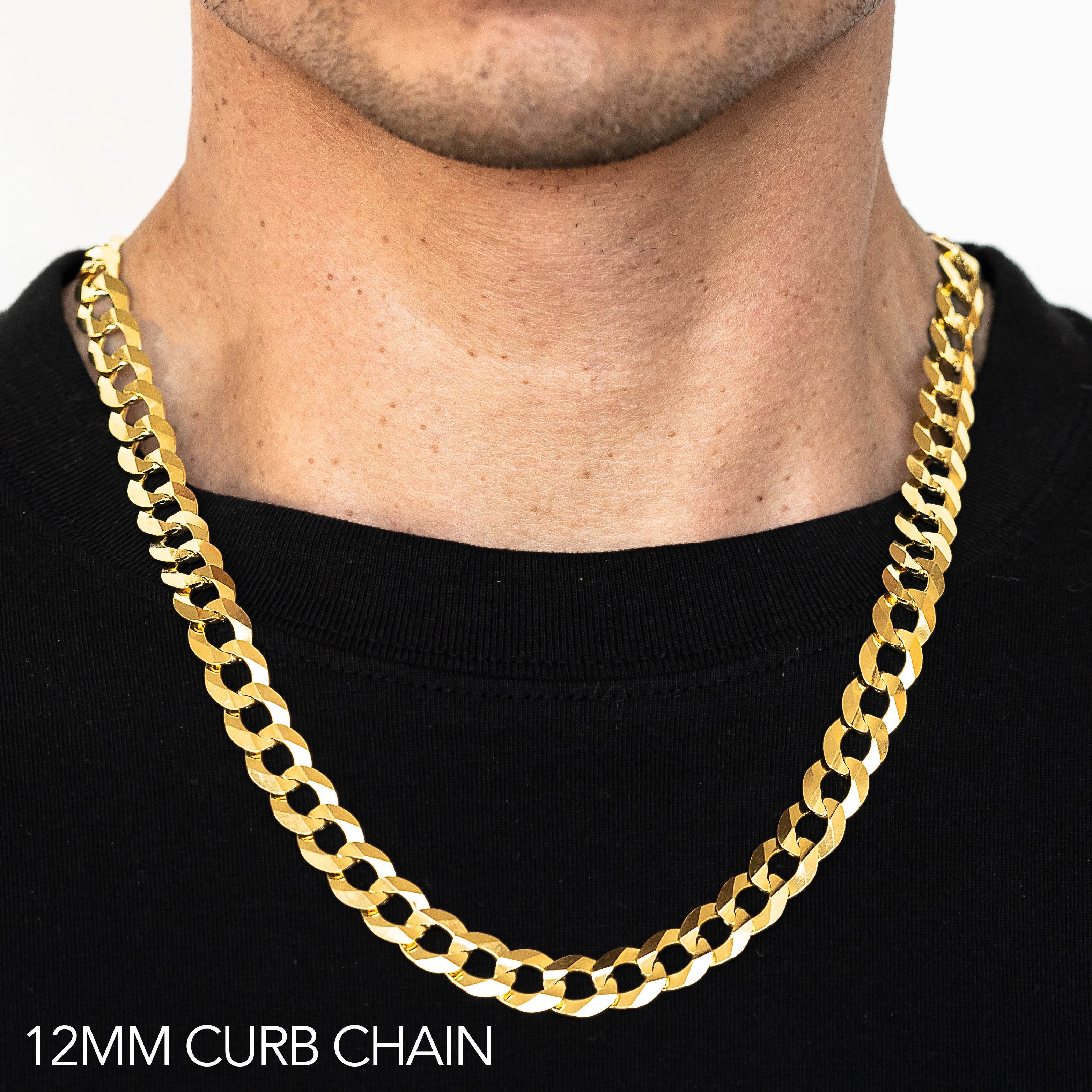 14K 12MM YELLOW GOLD SOLID CURB 30" CHAIN NECKLACE (AVAILABLE IN LENGTHS 7" - 30")