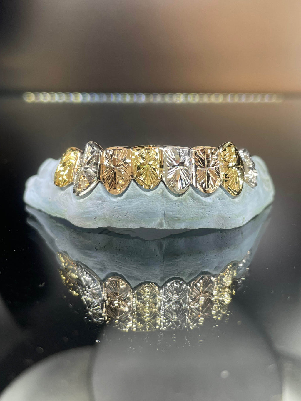 8 Teeth Gold Grillz - 8 Tops or Bottoms (Tri-Color Starburst) - Norma's Jewelry