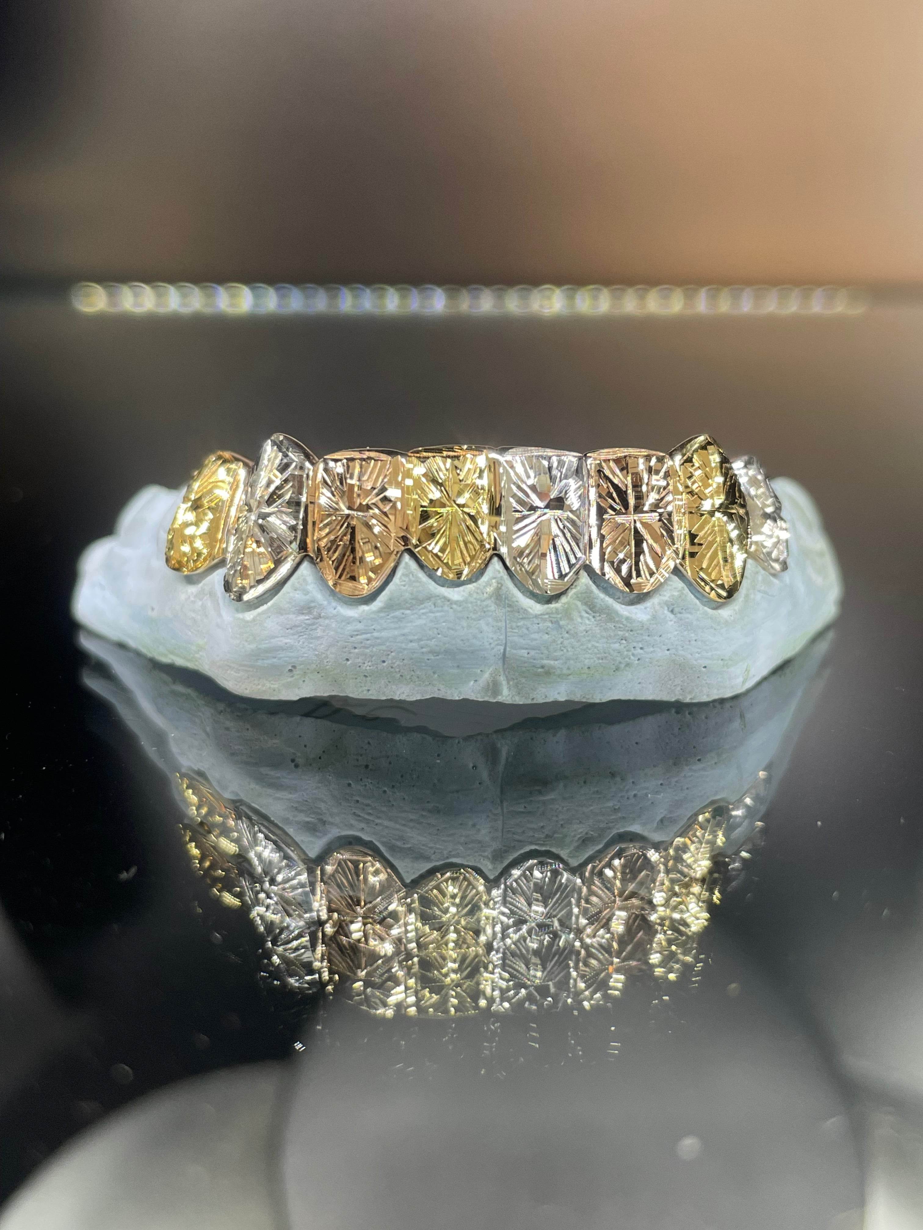 8 Teeth Gold Grillz - 8 Tops or Bottoms (Tri-Color Starburst) - Norma's Jewelry