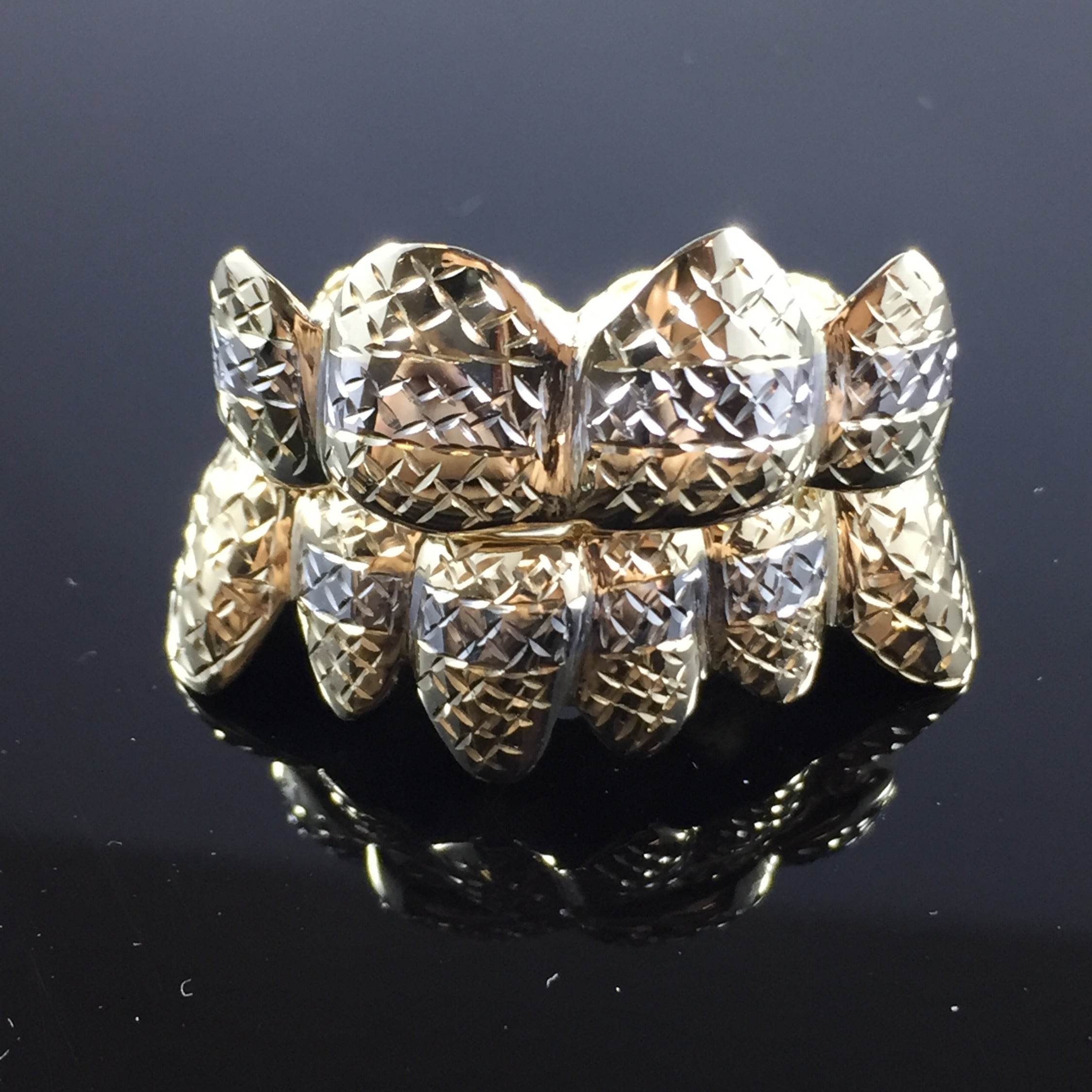 10 Teeth Gold Grillz - 4 Tops & 6 Bottoms (Two-tone Diamond Cuts) - Norma's Jewelry