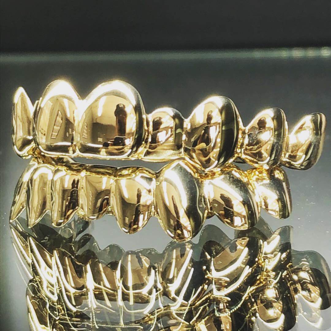 20 Teeth Gold Grillz - 10 Tops/Bottoms (High Polish or Satin Finish) - Norma's Jewelry