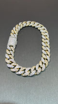 Cuban Link 2 Tone Bracelet 925 Silver with Moissanite