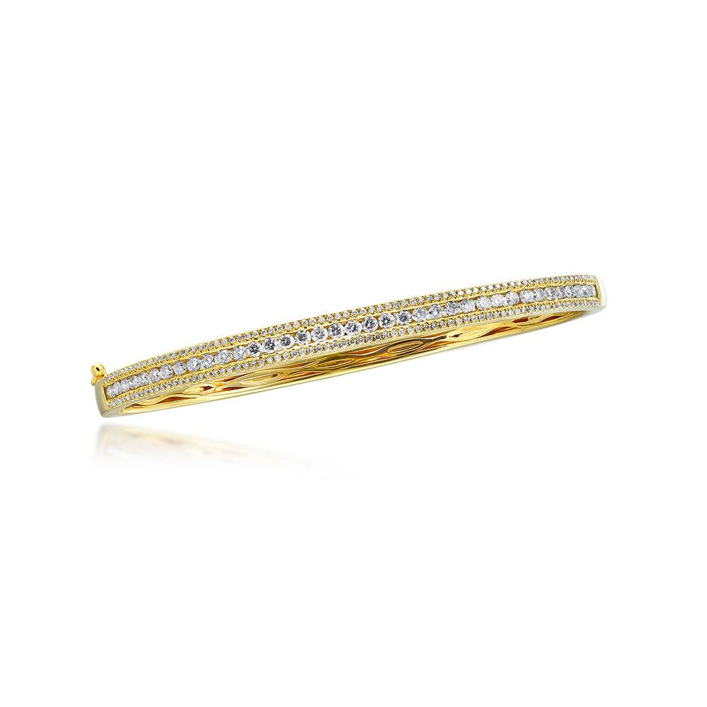 14KY 1.35CTW DIAMOND 3 ROW OPEN HINGE BANGLE - Norma's Jewelry