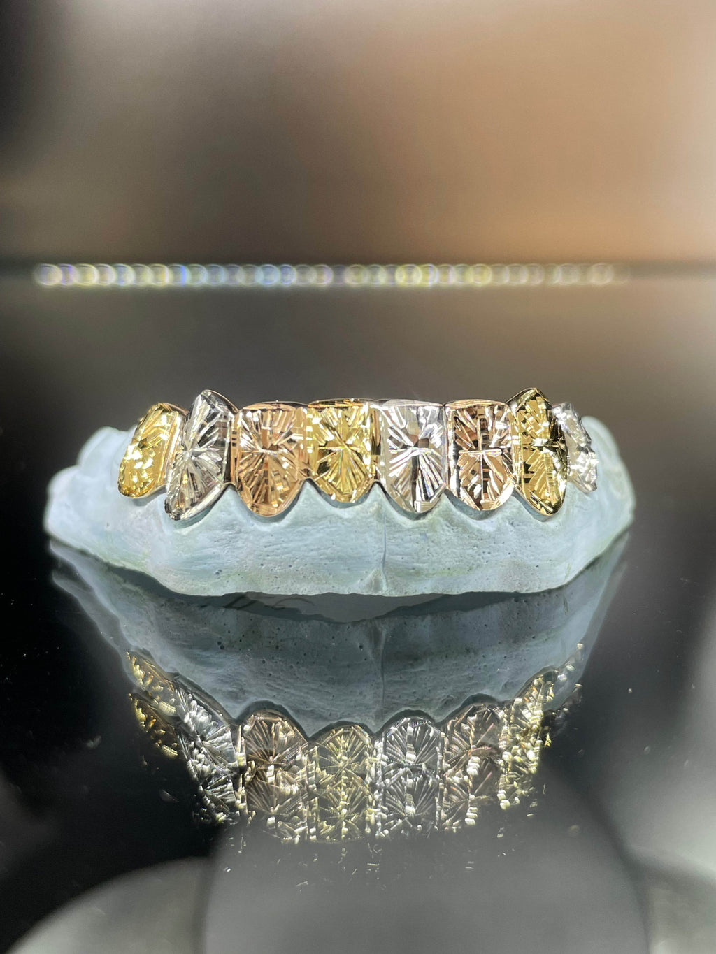 8 Teeth Gold Grillz - 8 Tops or Bottoms (Tri-Color Starburst) - Norma's Jewelry