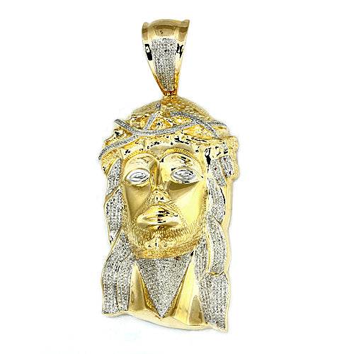10KY 2.10CTW DIAMOND JESUS HEAD - SOLID BACK - Norma's Jewelry