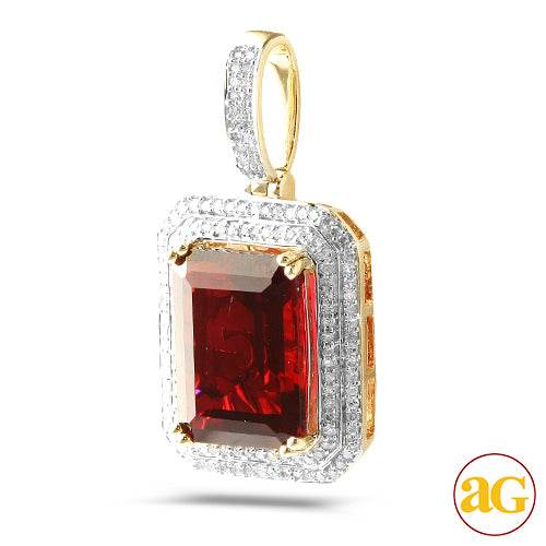 10KY 0.50CTW DIAMOND 2-ROW PENDANT WITH 7.00CT SYN - Norma's Jewelry