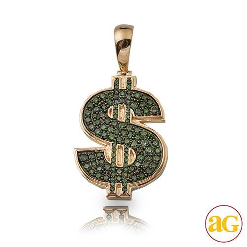 10KY 2.25CTW GREEN DIAMOND $ DOLLAR SIGN PENDANT - Norma's Jewelry