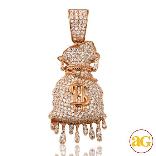 14KR 3.65CTW DIAMOND DRIPPING MONEY BAG PENDANT - Norma's Jewelry