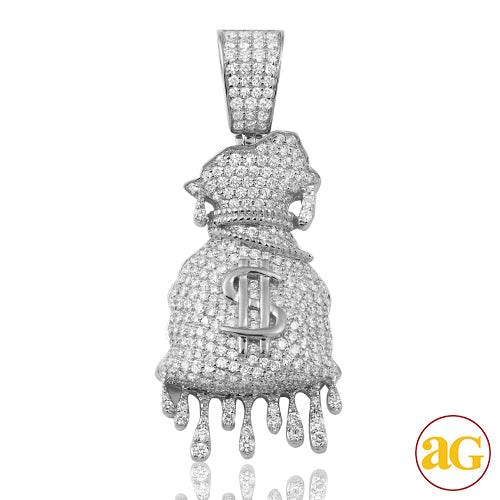 14KW 3.75CTW DIAMOND DRIPPING MONEY BAG PENDANT - Norma's Jewelry