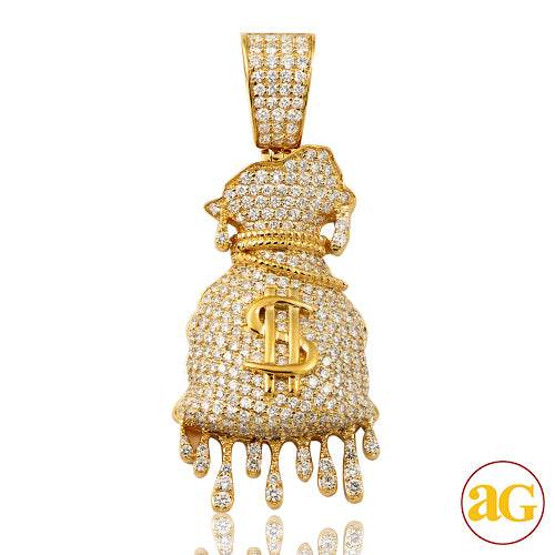 14KY 3.85CTW DIAMOND DRIPPING MONEY BAG PENDANT - Norma's Jewelry