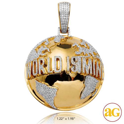 10KY 5.35CTW DIAMOND HALF GLOBE PENDANT - "WORLD