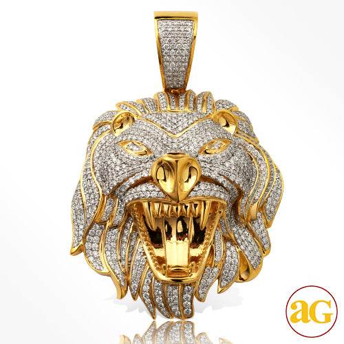 10KY 12.75CTW DIAMOND LION HEAD PENDANT - Norma's Jewelry