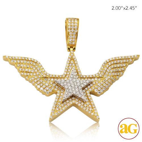 14KY+W 3.55CTW DIAMOND 3-D STAR WITH WINGS PENDANT - Norma's Jewelry
