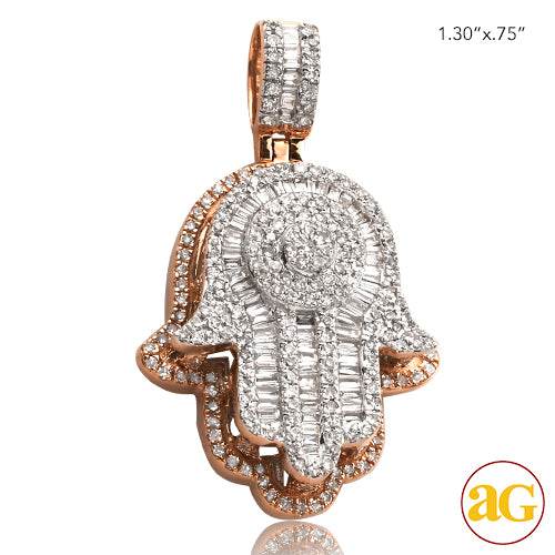14KR 1.00CTW DIAMOND HAMZA PENDANT - ROUND CLUSTER - Norma's Jewelry