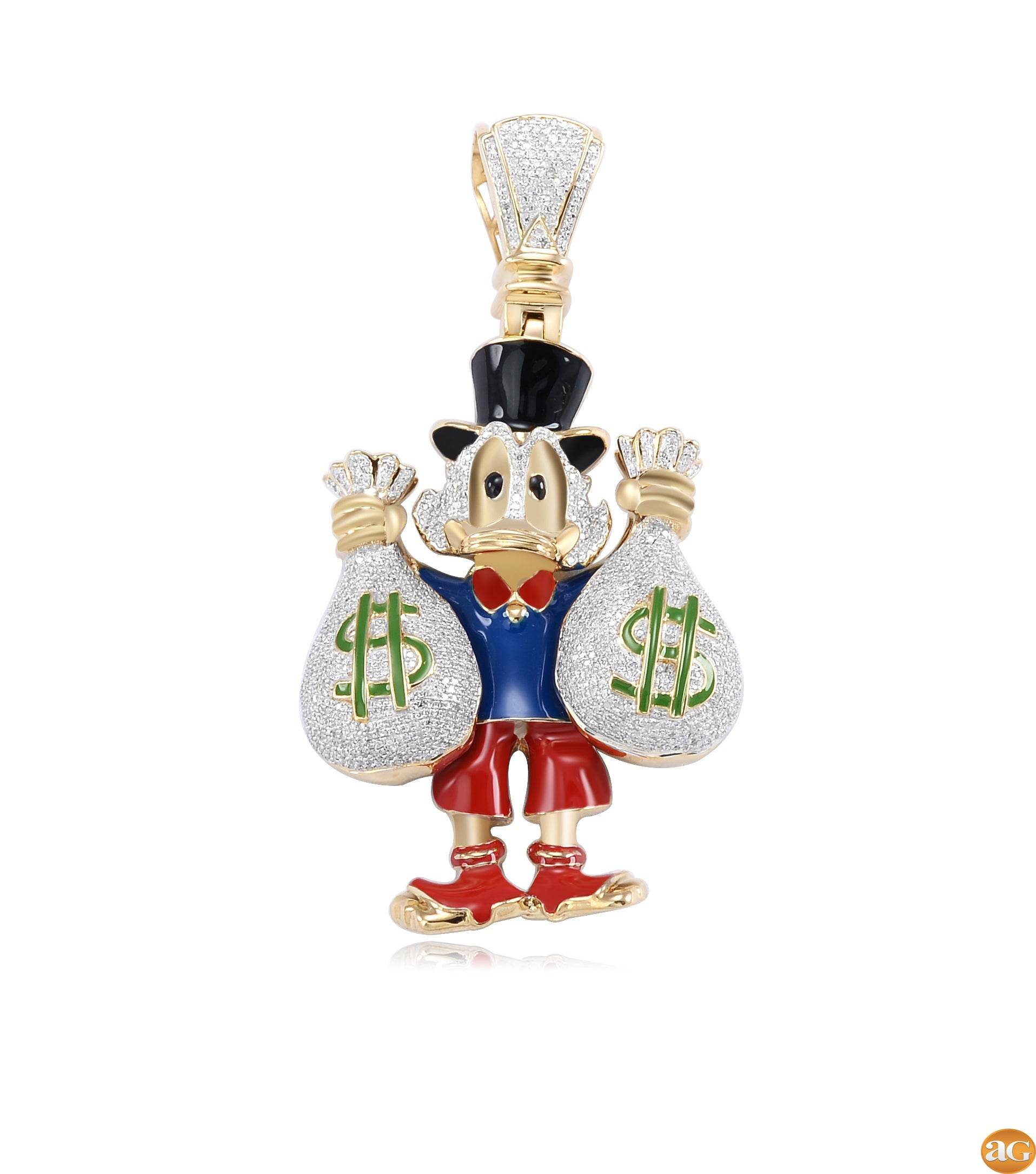 10KY 3.75CTW DIAMOND DUCK WITH MONEY BAGS PENDANT - Norma's Jewelry