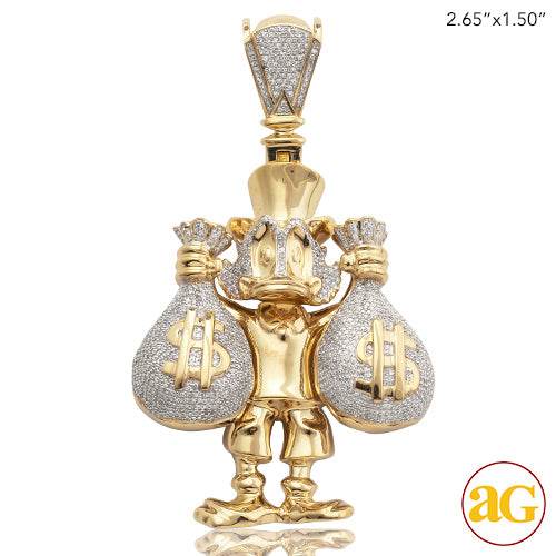 10KY 1.50CTW MICROPAVE DUCK W / MONEY BAGS PENDANT - Norma's Jewelry