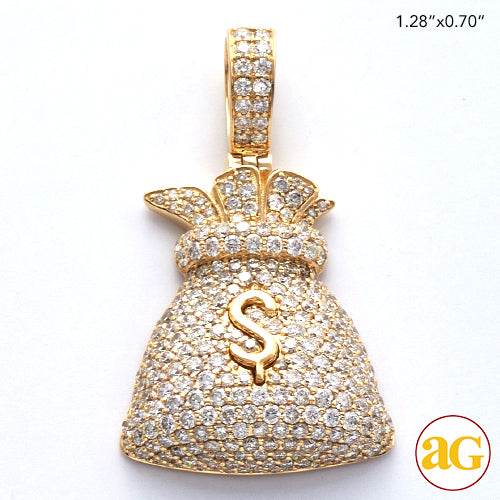14KY 2.00CTW DIAMOND MONEY BAG WITH GOLD $ SIGN - Norma's Jewelry