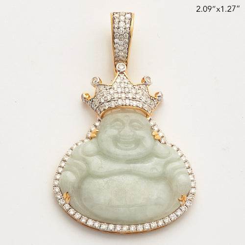 10KY 1.65CTW DIAMOND KING BUDDHA JADE PENDANT - Norma's Jewelry
