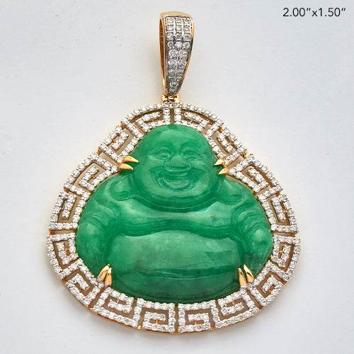 10KY 1.60CTW DIAMOND JADE BUDDHA - GREEK KEY - Norma's Jewelry