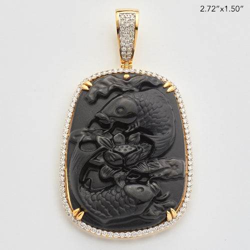 10KY 1.60CTW DIAMOND OBSIDIAN CARVED PENDANT - Norma's Jewelry