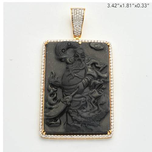 10KY 3.20CTW DIAMOND OBSIDIAN CARVED PENDANT - Norma's Jewelry