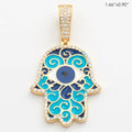 14KY 0.65CTW DIAMOND HAMZA PENDANT WITH BLUE AND - Norma's Jewelry