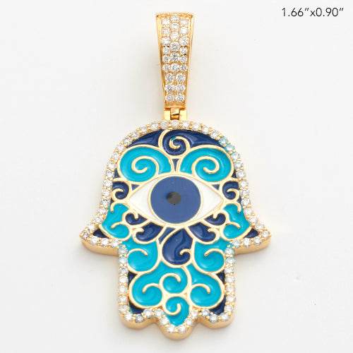 14KY 0.65CTW DIAMOND HAMZA PENDANT WITH BLUE AND - Norma's Jewelry