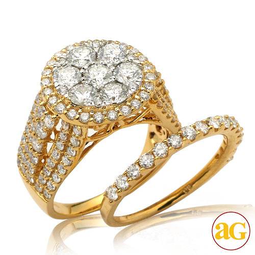 14KY 3.75CTW DIAMOND ROUND HEAD CLUSTER BRIDAL SET - Norma's Jewelry