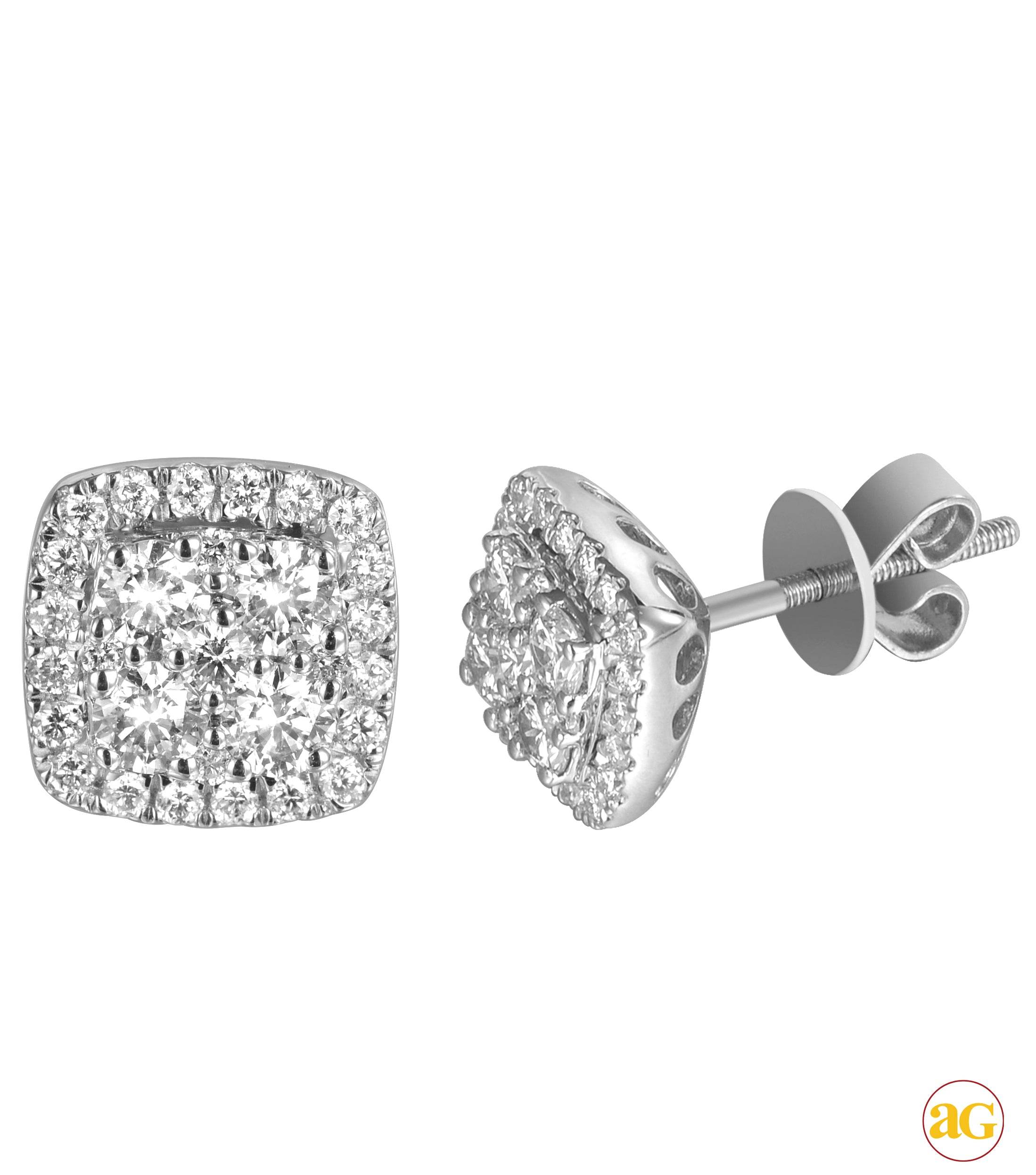 14KW 1.00CTW DIAMOND SQUARE SHAPED CLUSTER EARRING - Norma's Jewelry