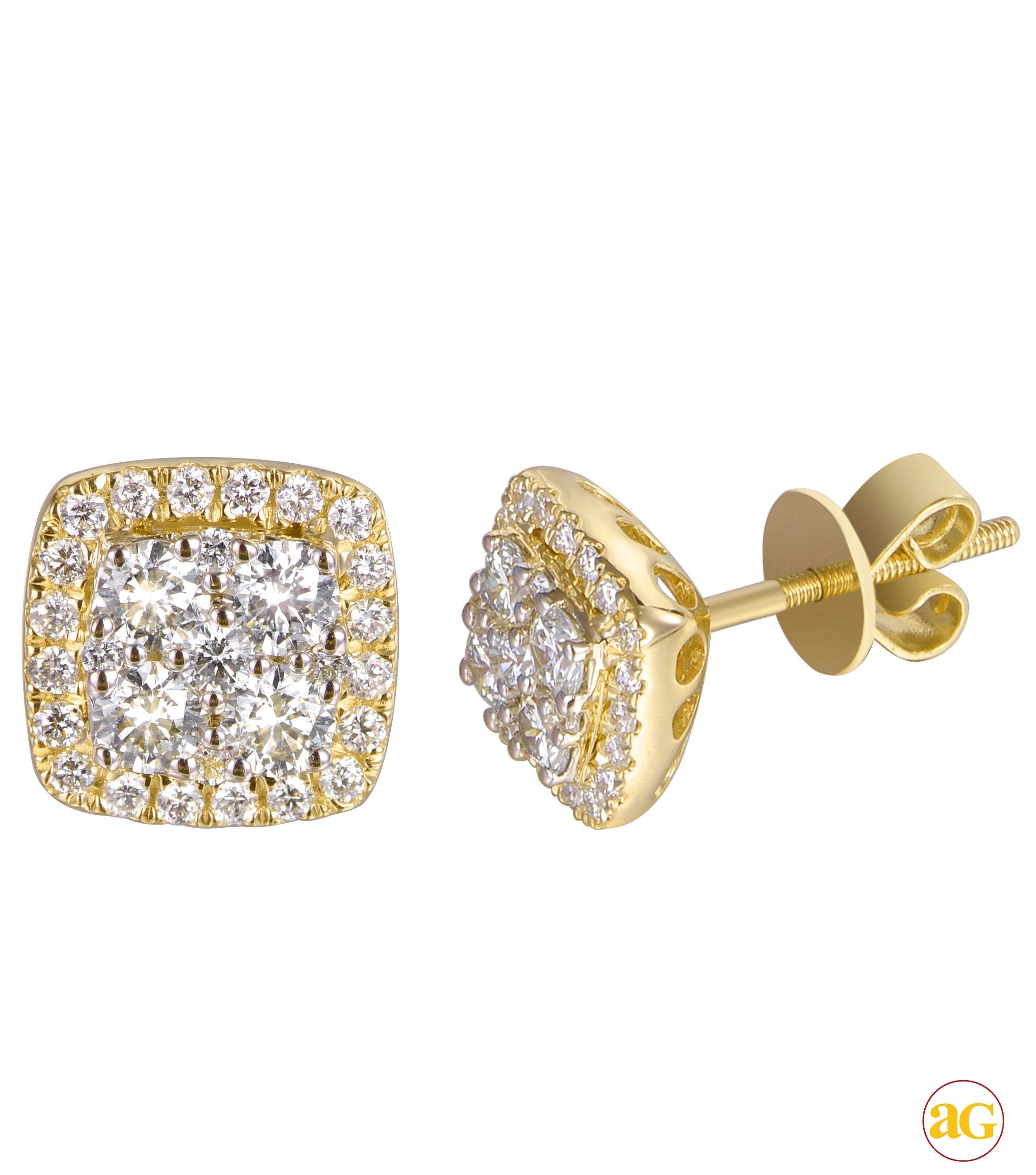 14KY 1.00CTW DIAMOND SQUARE SHAPED CLUSTER EARRING - Norma's Jewelry