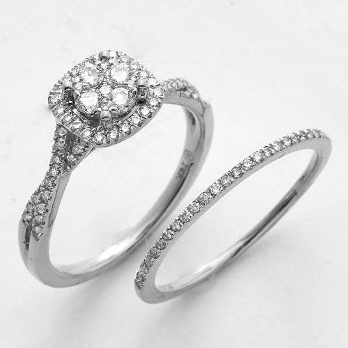 14KW 0.60CTW DIAMOND ROUND CLUSTER HEAD BRIDAL SET - Norma's Jewelry