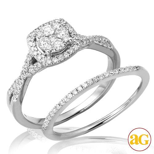 14KW 0.50CTW DIAMOND ROUND CLUSTER BRIDAL SET WITH - Norma's Jewelry