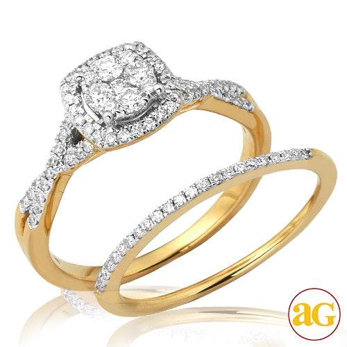 14KY 0.55CTW DIAMOND ROUND CLUSTER BRIDAL SET WITH - Norma's Jewelry