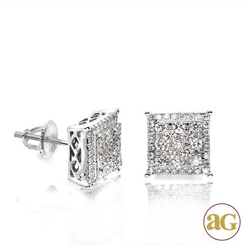 14KW 1.05CTW SQUARE CLUSTER SQ. PRONG EARRINGS - Norma's Jewelry