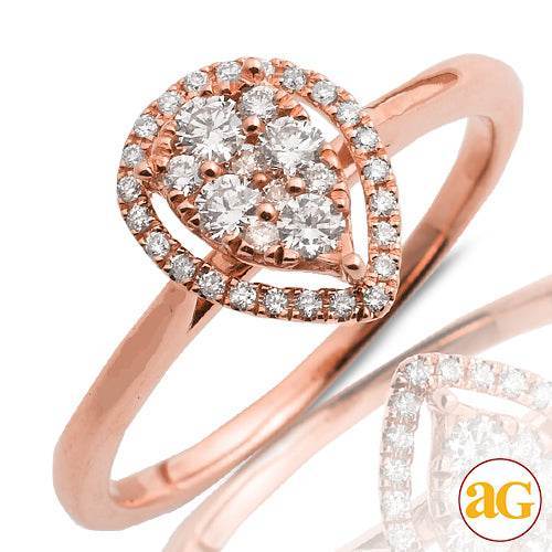 14KR 0.35CTW DIAMOND PEAR CLUSTER RING WITH HALO - Norma's Jewelry