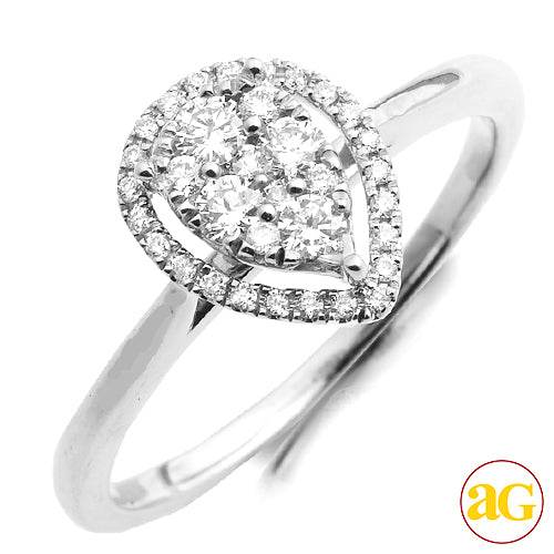 14KW 0.35CTW DIAMOND PEAR CLUSTER RING WITH HALO - Norma's Jewelry