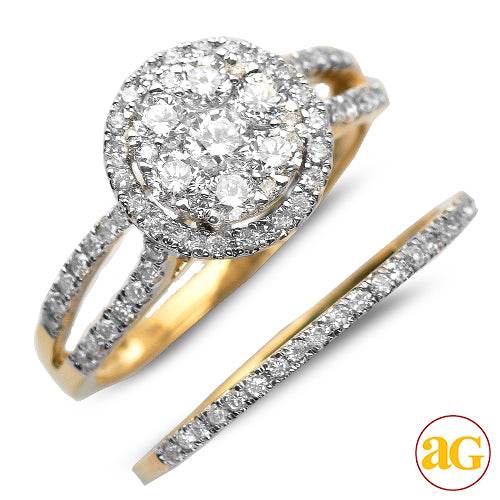 14KY 1.00CTW DIAMOND ROUND CLUSTER BRIDAL SET WITH - Norma's Jewelry