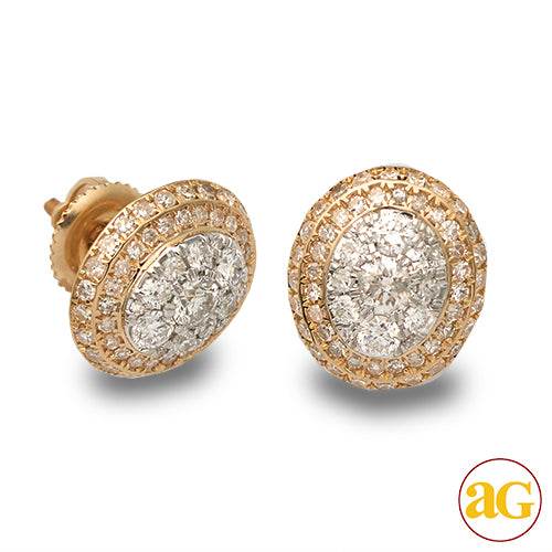 14KY 1.00CTW DIAMOND ROUND DOME CLUSTER EARRING ST - Norma's Jewelry