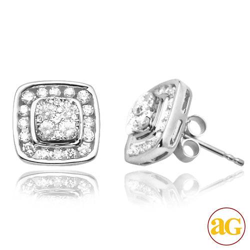 14KW 1.00CTW DIAMOND SQUARE SHAPED CLUSTER EARRING - Norma's Jewelry