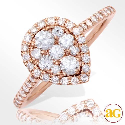 14KR 0.90CT DIAMOND PEAR CLUSTER RING WITH HALO - Norma's Jewelry