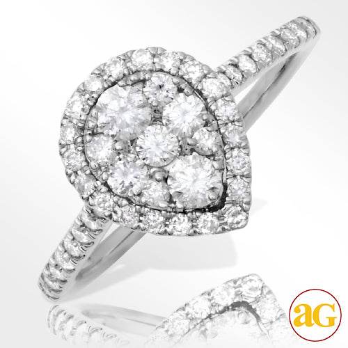 14KW 0.90CTW DIAMOND PEAR CLUSTER RING WITH HALO - Norma's Jewelry